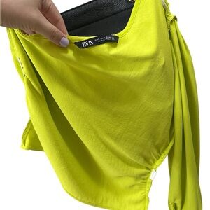 Zara Bright Lime Wrap Blouse